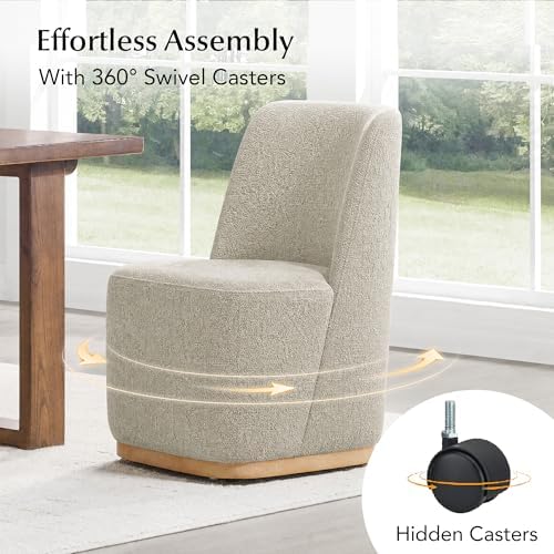 CHITA Upholstered Rolling Dining Chair on Casters Set of 4, Oatmeal | FSC Cer...