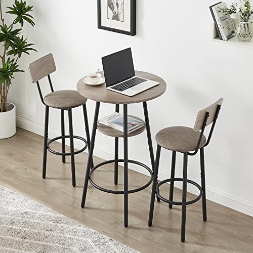 KIVENJAJA 3-Piece Bar Table Set for 2, Small 2-Tier Round Bistro Pub Dining T...