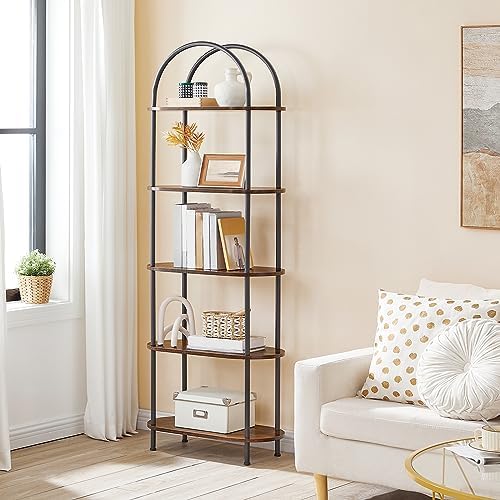 HOOBRO 5 Tier Open Bookshelf, Industrial Arched Bookcase Display Shelf Rack, ...