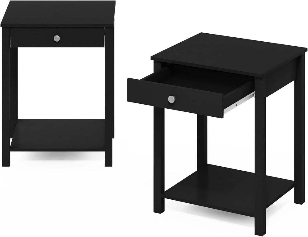 Furinno Classic Side Table Set of 2, 2-Tier Modern End Table with Small Drawe...