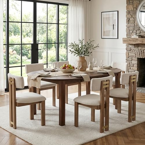 HNY Modern Farmhouse Linen Dining Chairs Set of 4, Beige Dining Room Chairs