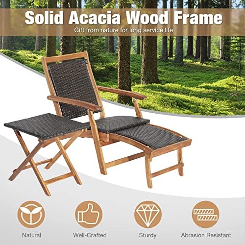 RELAX4LIFE Patio Lounge Chair Set - Outdoor Acacia Wood Chaise Lounge w/Side ...