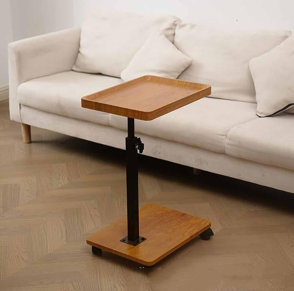 C Shaped End Table Adjustable Height with Wheels, Couch Tables That Slide Und...