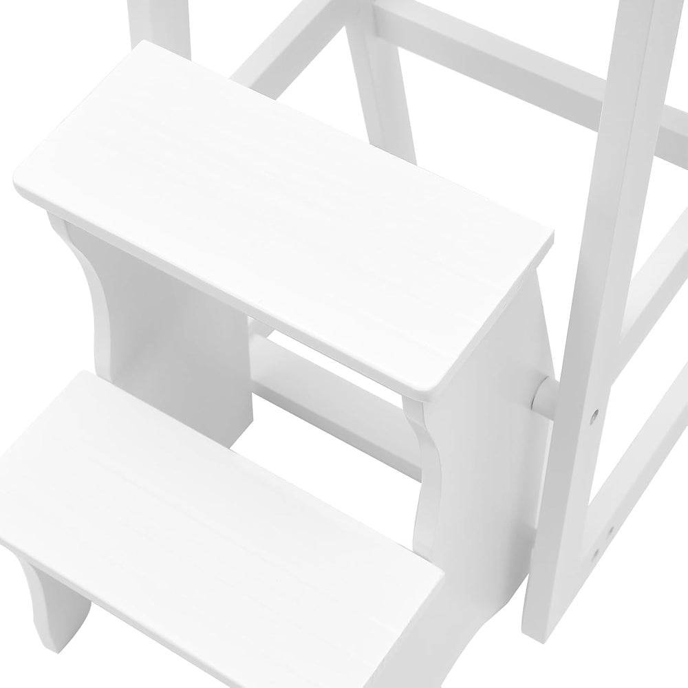 Wooden Folding Library Ladder Chair, 3-Step Multifunctional Step Stool, Displ...
