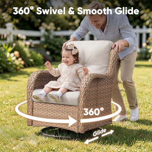 Belord 5 Piece Wicker Patio Furniture Set, Outdoor Swivel Rocker Chairs Set o...