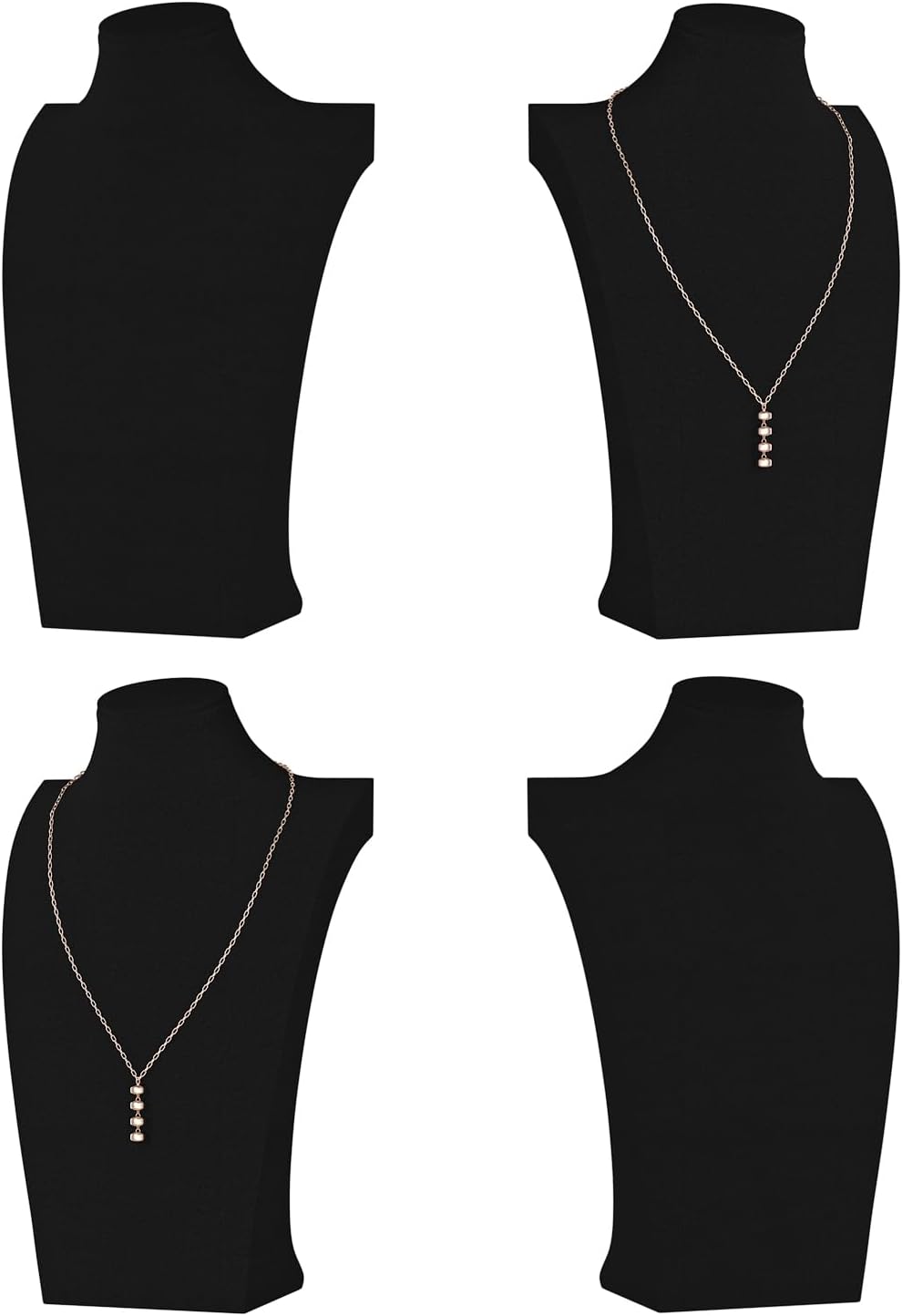 Necklace Bust Display Stand, Necklace Holder, Pendant Chain Necklace Organizer for Women (Black Velvet, L 4PCS)
