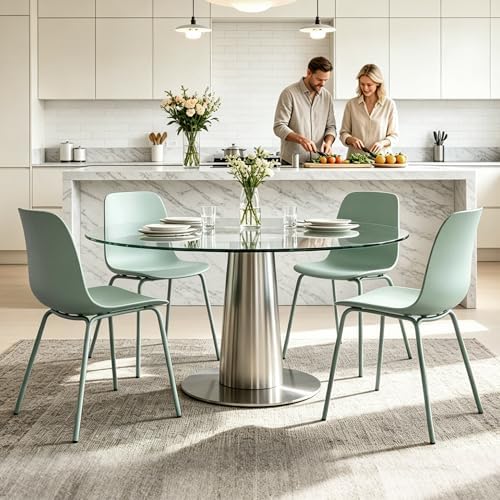 LSSPAID Mint Green Dining Chairs Set of 4, Modern Waterproof Plastic Kitchen ...