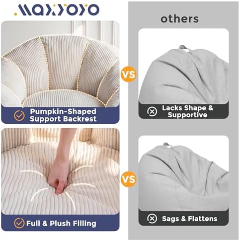MAXYOYO Bean Bag Chair with Ottoman, Giant Pumpkin Lounge Chair for Adults | ...