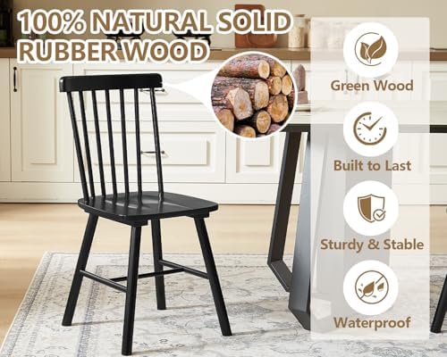 PrimeZone Windsor Dining Chairs Set of 6 with Spindle Back, Black