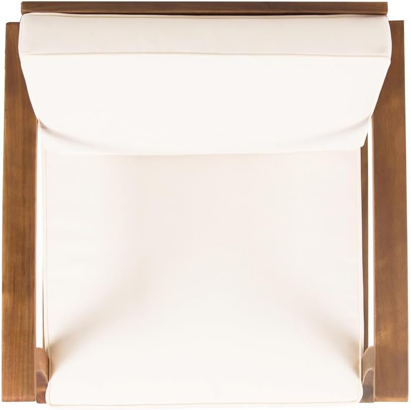 Weatherproof Acacia Wood Outdoor Arm Chair with Beige Cushions, Indoor & ...