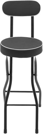 2 Pcs Folding Stools, Folding Bar Stool with Back, 25.6 in Cushioned Padded Foldable Chairs, Tall Bar Collapsible Stools, Round Counter Height Stool Chair for Camping Kitchen Shop Cafe (Black)