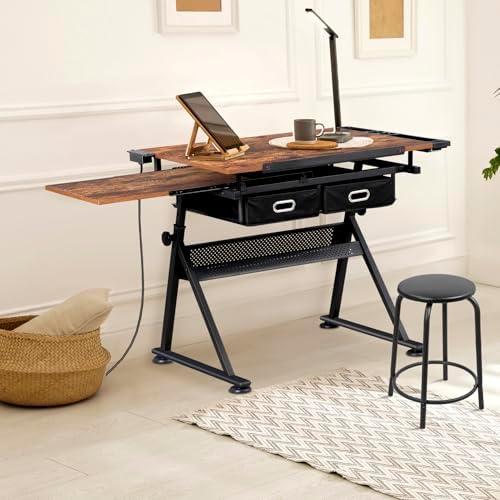 ZENY Adjustable Drafting Table with Stool Tilting Drawing Desk Artist Table |...