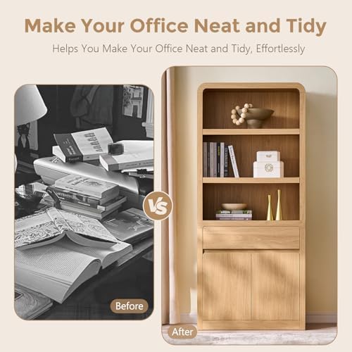 72" Tall Modern Bookshelf with Doors, 5-Tier Large Bookcase w/ Drawer, W...