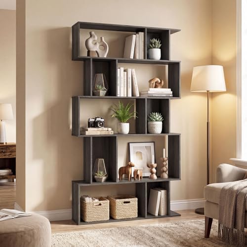 GIANTEX 5-Tier Bookshelf, 10-Cube Geometric Book Case with 5 Closed-Back Cubb...