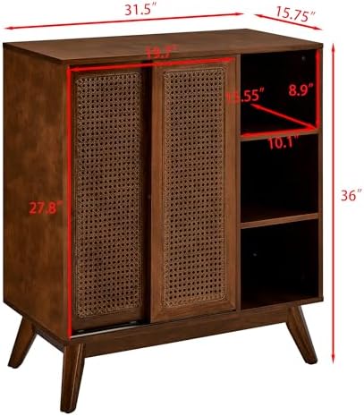 LKTART Mid Century Modern Small Rattan Sideboard Buffet Storage Cabinet