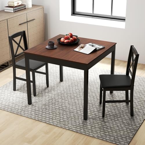 GOFLAME 3-Piece Dining Table Set for 2, Wooden Square Kitchen Table with 2 Up...