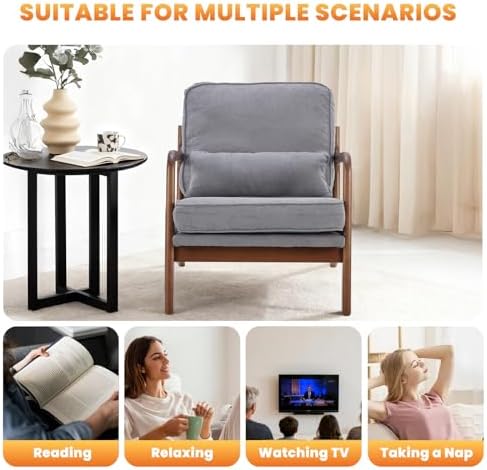 DUMOS Mid Century Modern Accent Chair, 16'' Seat Height Cozy Lounge C...