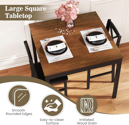 GIANTEX 3-Piece Dining Table Set for 2 - Small Wooden Kitchen Table with Upho...