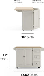 Homestyles Dolly Madison Off-White Mobile Kitchen Island Cart with Wood Drop Leaf Breakfast Bar