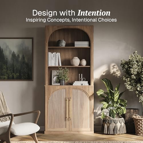 BELLEZE 72" Modern Wood Bookshelf with Arched Doors,Tall Storage Cabinet...