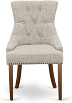 East West Furniture FRP3T05 Friona Parson Dining Chairs - Button Tufted Nailhead Trim Doeskin Linen Fabric Upholstered Chairs, Set of 2, Mahogany