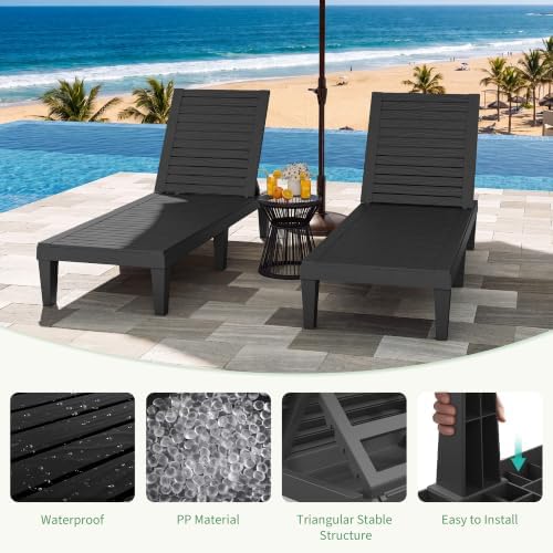 NUNU LAB Outdoor Chaise Lounge Chairs Set (Black, 2pcs) | 5-Positions Adjusta...