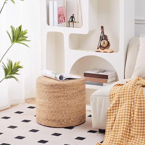 Wimarsbon 2Pcs Pouf Ottomans, Natural Seagrass Foot Stool, Hand Weaving Round...