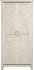 Pemberly Row Engineered Wood Kitchen Pantry Cabinet, Linen White Oak Finish, Adjustable Shelves, Farmhouse Style with Doors, Freestanding Storage for Kitchen, Dining Room or Home Organization