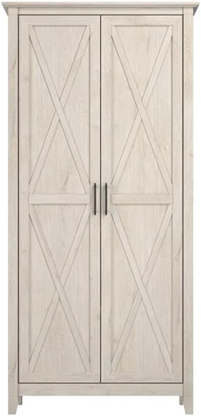Pemberly Row Engineered Wood Kitchen Pantry Cabinet, Linen White Oak Finish, Adjustable Shelves, Farmhouse Style with Doors, Freestanding Storage for Kitchen, Dining Room or Home Organization