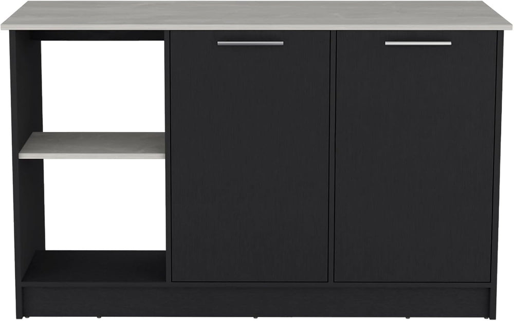 Kitchen Island with Large Top Surface and Double Door Cabinet Black/Ivory | I...