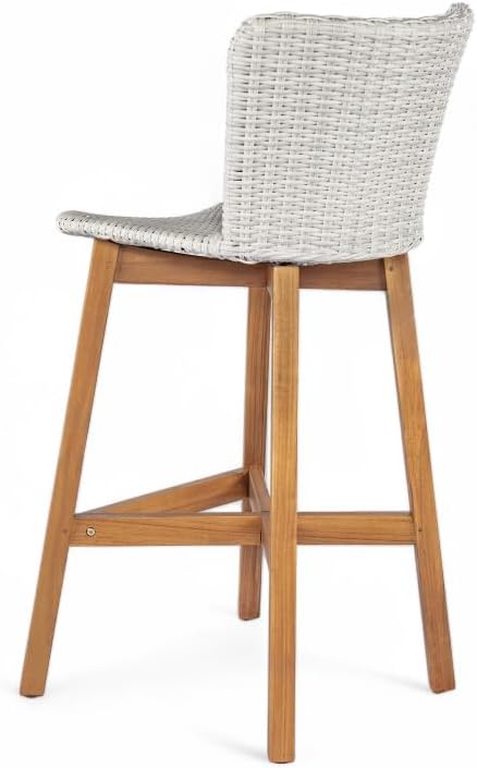 Saiveina Lymington Outdoor Bar Stool, Teak Finished Wood with Light Grey Wick...