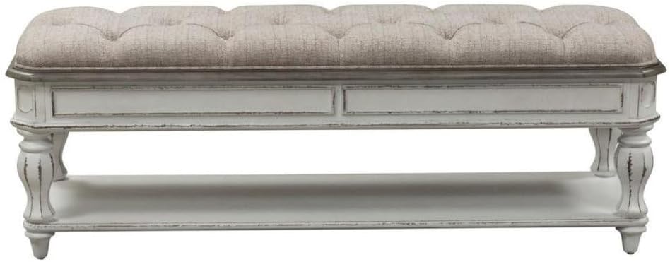 Starlight Canyon Home Antique White Bedroom Bench with Storage Shelf, Upholst...