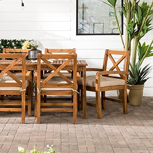 Walker Edison Delray Classic 7 Piece Acacia Wood Outdoor Dining Set with X Ba...