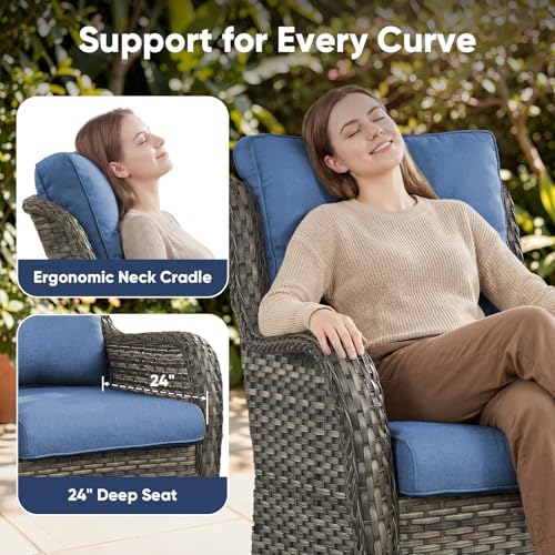 Belord 5 Piece Wicker Patio Furniture Set, Outdoor Swivel Rocker Chairs Set o...