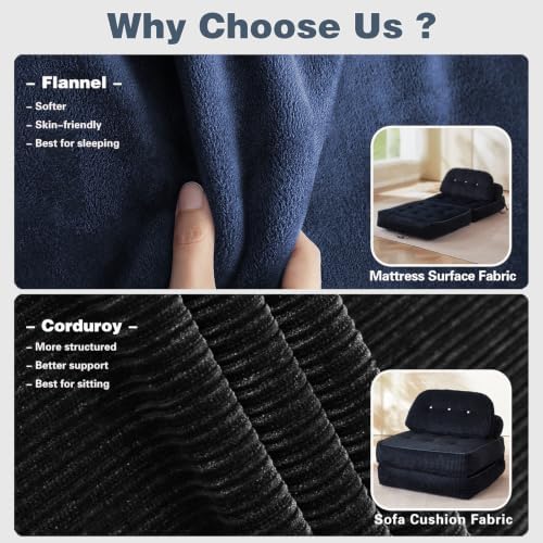 Folding Futon Sleeper Sofa Bed Chair, No Assembly, Black 3 | Dual-layer flann...