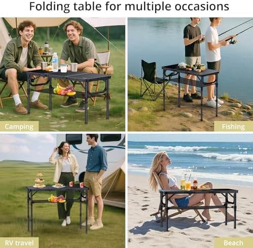 Anbte Folding Camping Table with Storage Net, 3ft Portable Table, 35" x ...