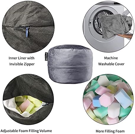 Bean Bag Chair for Adults, 4FT High-Rebound Memory Foam Bean Bag Sofa with Removable Cover, Oversized Bean Bag Couch for Gaming, Reading, and Relaxation, Grey | Corded Plush Fur Cover, Oversized Bean Bag with Backrest & Armrests, Stuffed Beanbag Chair
