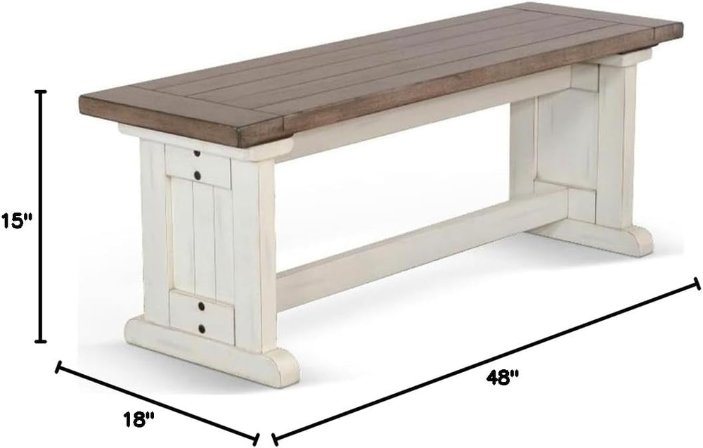 Pemberly Row Modern/Contemporary Farmhouse Wood Dining Bench, Solid Wood, Stu...