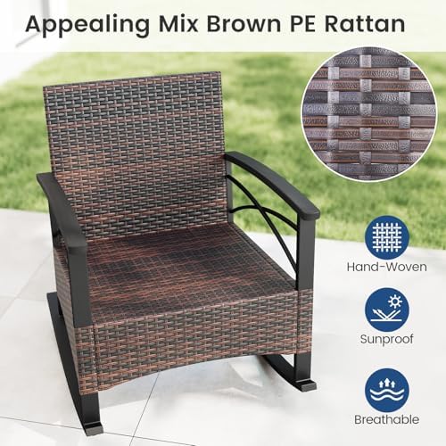 Tangkula 3 Pieces Wicker Outdoor Rocking Chairs Set