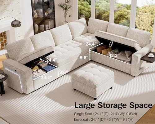 Vipbear 7 Seat L Shaped Modular Sectional Sleeper Sofa Bed with Ottoman/Pull ...