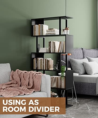 Gadroad 5-Tier Tall Bookshelf, S-Shaped Book Shelf Unit, Black