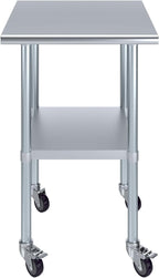 AmGood 24" x 24" Stainless Steel Work Table with Casters | Heavy Duty Metal Utility Table On Wheels | Kitchen Island Cart