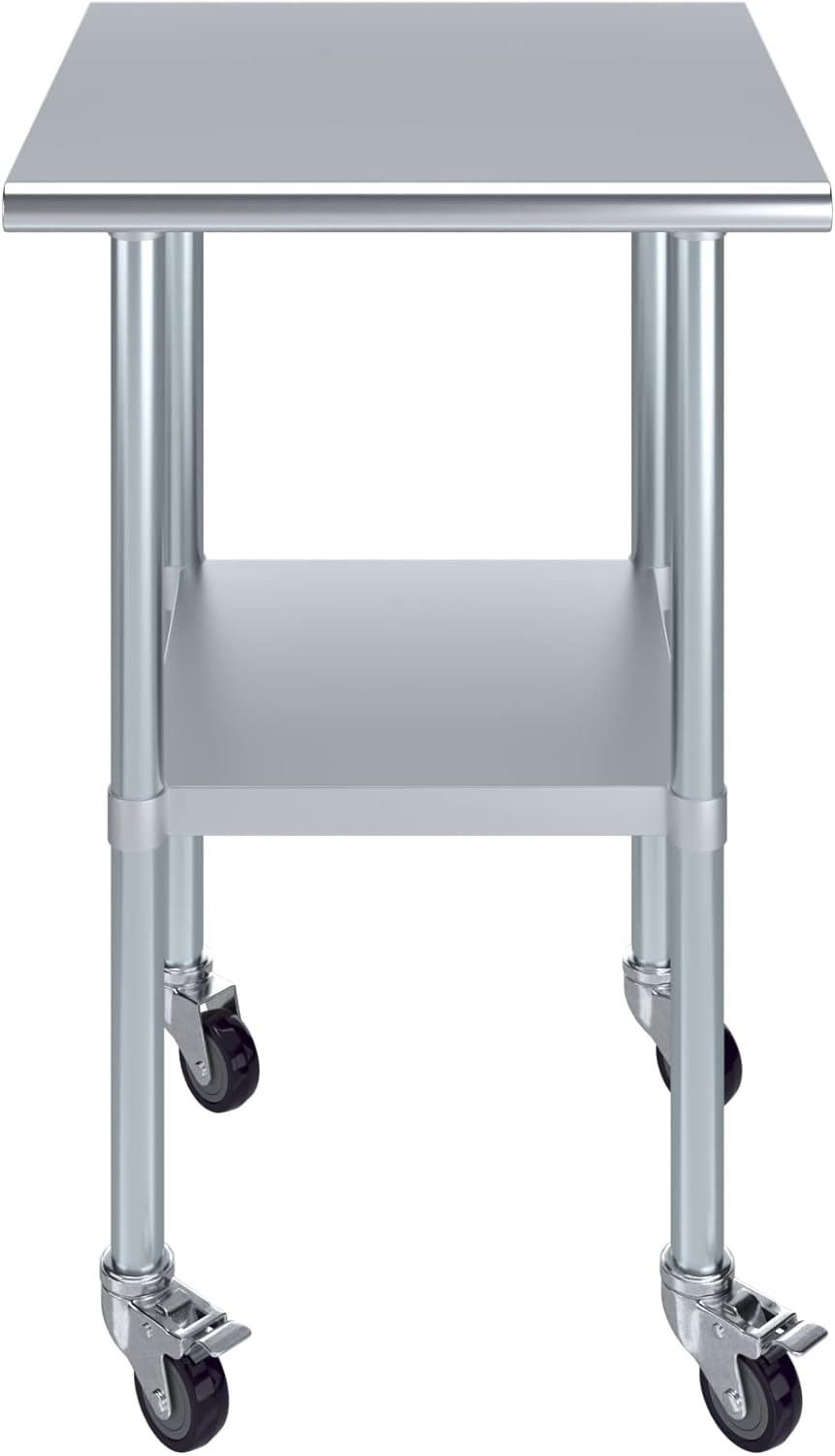 AmGood 24" Long x 24" Deep Stainless Steel Table with Casters
