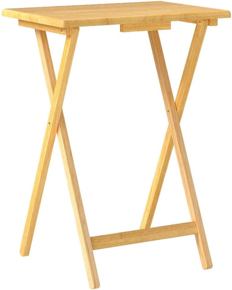 PJ Wood - 5-Pack Folding TV Tray Tables - Wooden Set with Storage Rack | Soli...