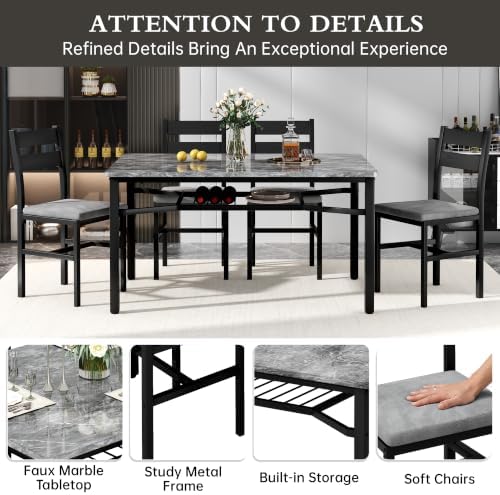 Hooseng 5 Piece Dining Table Set for 4, Modern Kitchen Table with Storage Rac...