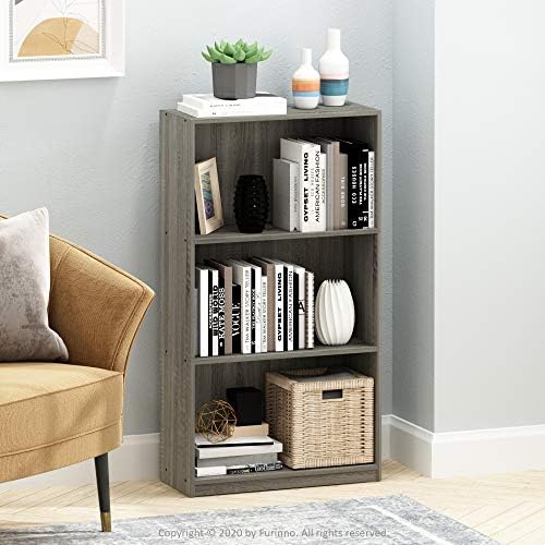 Furinno Basic 3-Tier Book Shelf with Open Shelves, French Oak