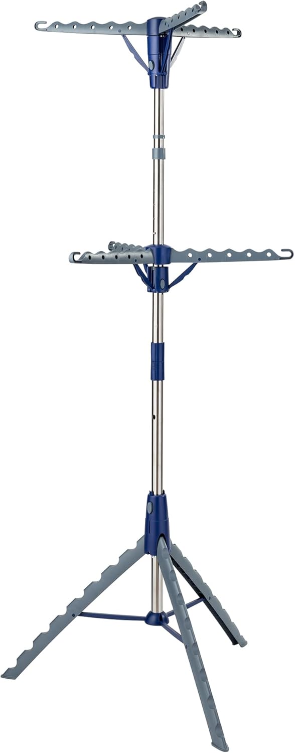 Honey-Can-Do 2-Tier 73-Inch Collapsible Tripod Drying Rack, Heavy Duty Chrome Steel Laundry Stand, Holds 30 Garments, Portable Foldable Indoor Outdoor Clothes Drying Rack