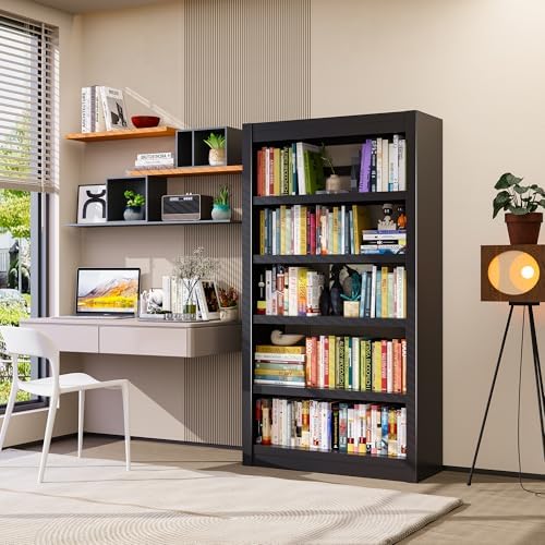 Book Shelf, 5-Tier Sturdy Bookcase, Adjustable Bookshelf, Large Capacity per ...