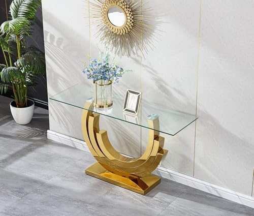 1 Piece Living Room Console Table Luxury Glass Entryway Table,Elegant Gold Co...