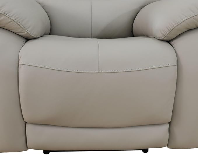 Electric Power Recliner Sofa Genuine Breathing Leather Recliner Couch 3-Seater, Comfy Wide Lazy Top Grain Leather Sofa with USB Port for Living Room (Grey, Three-Seater Sofa)